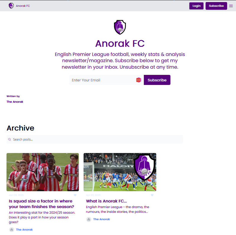 An EPL Stats Newsletter - Anorak FC